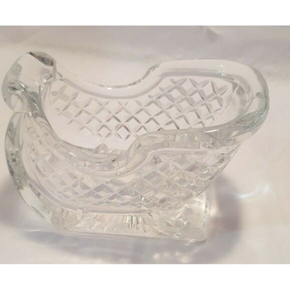 Vintage Lead Crystal Christmas Sleigh Candy Dish Candle Centerpiece Winter Holid - Picture 5 of 9